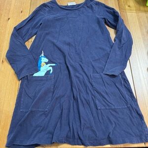 Hanna Andersson 100% Cotton Navy Unicorn Sweatshirt Long Sleeve Pocket Dress 130